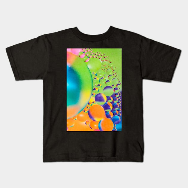 Colorful close up of oil drops in water Kids T-Shirt by philippemx